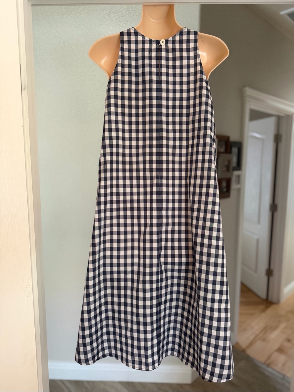 AVN Italy Navy Blue Gingham Swing Dress Minimalist A-Line Trapeze, Euro 40, US S - Picture 6 of 10
